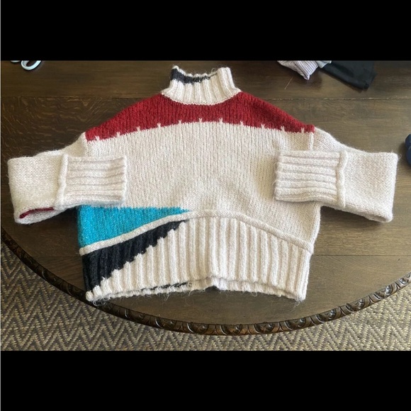 ZARA COLOUR BLOCK ABSTRACT SWEATER WIDE CUFF OVERSIZED PINK BLUE RED M BLOGGERS - Picture 3 of 6